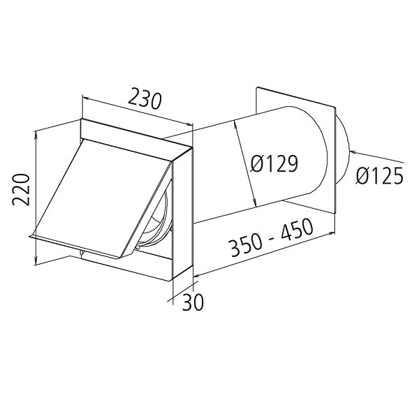 Mauerkasten Edelstahl 125 mm mit Rückstauklappe