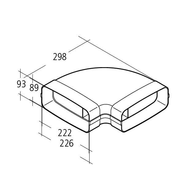 Flachkanal mit Muffe als 90°-Bogen