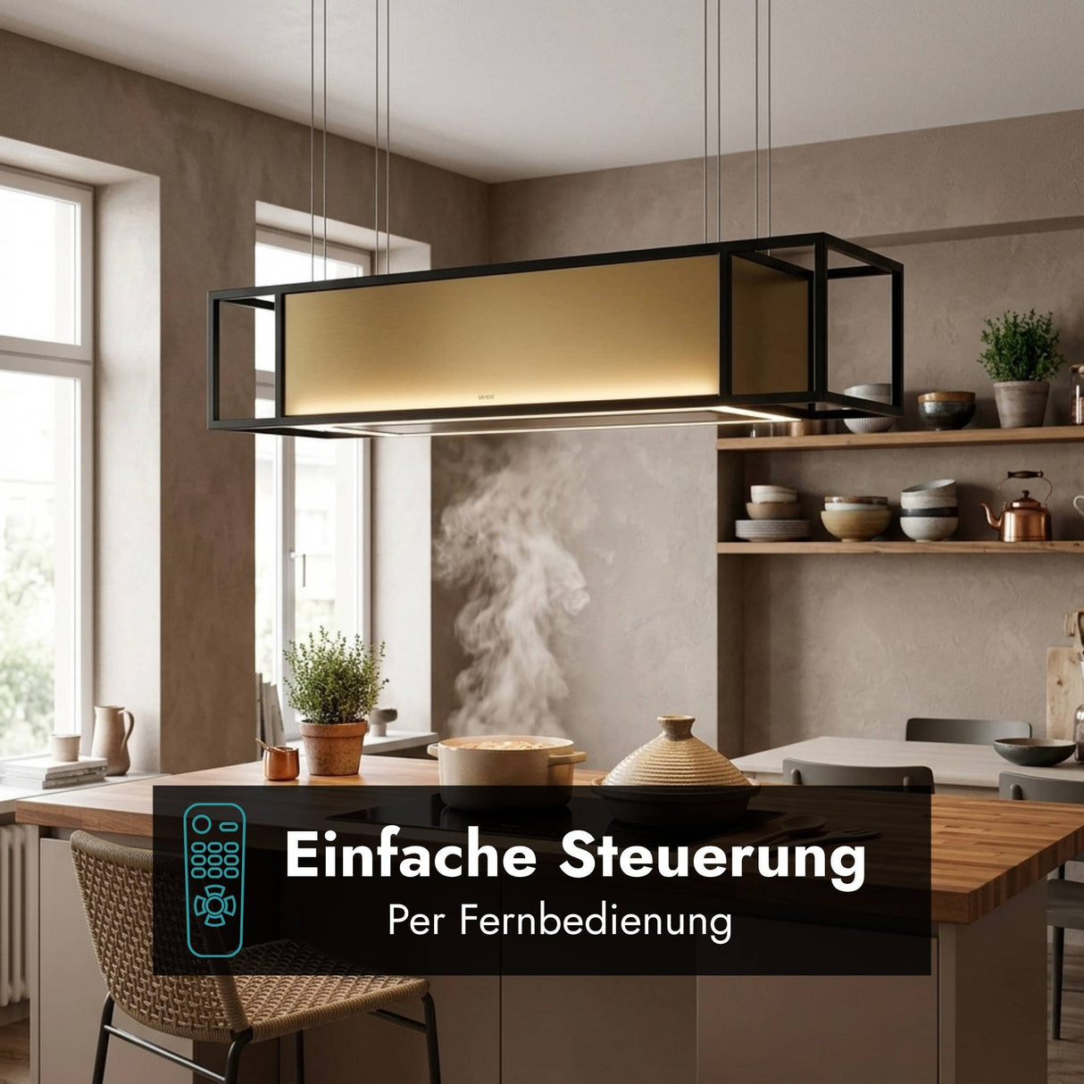 Schwebende Inselhaube berbel Skyline Frame mit Fernbedienung, Liftfunktion und hochwertiger Made in Germany Qualität