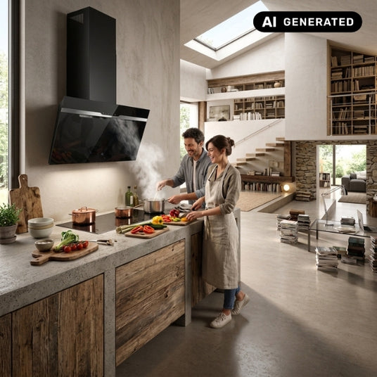 Elica Majestic No Drip Wandhaube in Schwarz beim Kochen in einer modernen Küche