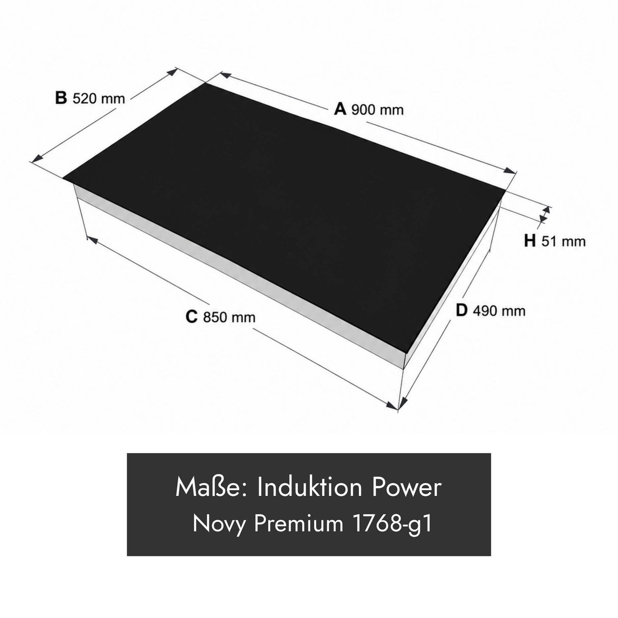 Novy 1768-g1 Power Induktionskochfeld mit 900 x 520 x 51 mm Gerätemaß, fünf Kochzonen und breiter Kochfläche