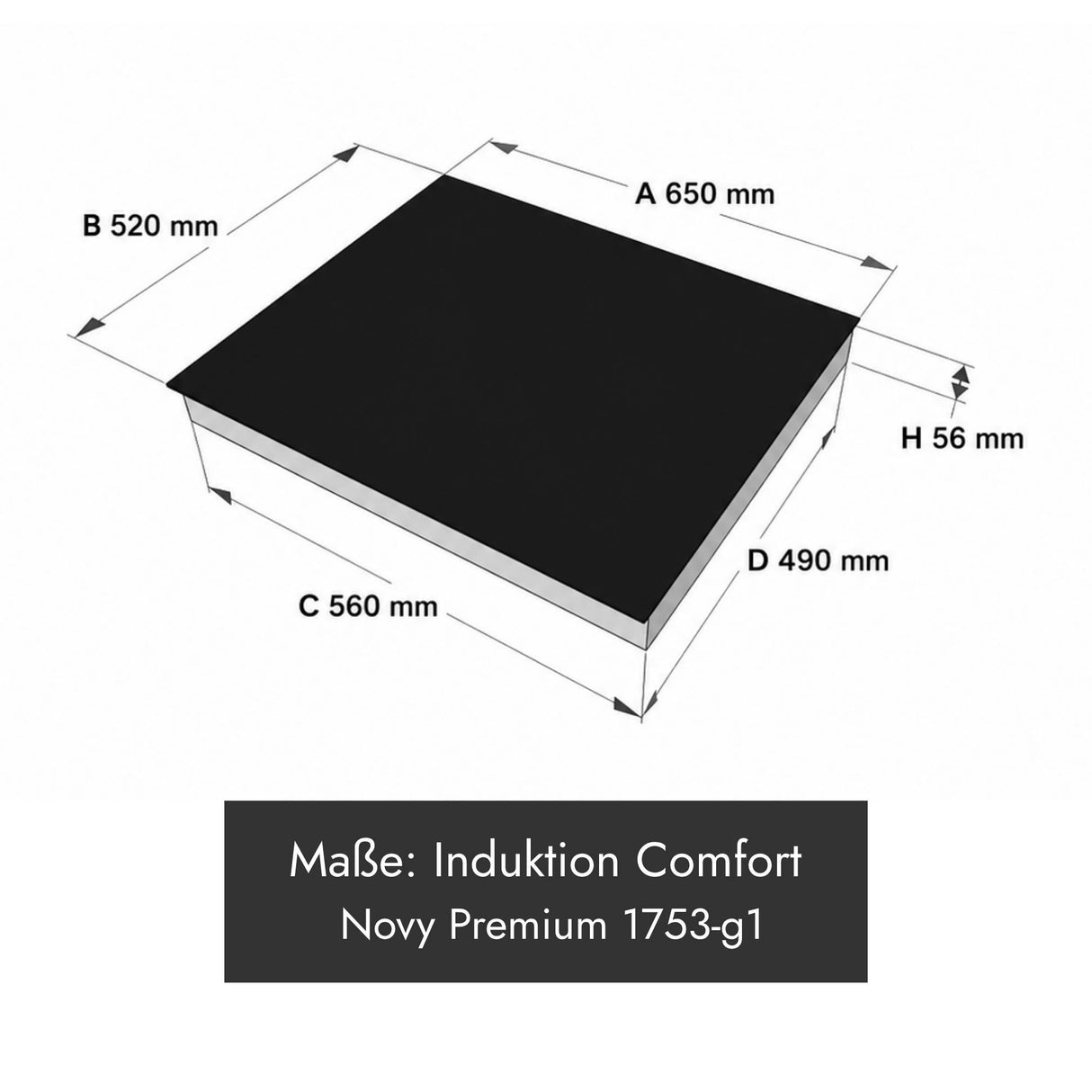 Novy 1753-g1 Comfort Matte Line Induktionskochfeld mit 4 Kochzonen und Gerätemaß 650 x 520 x 56 mm
