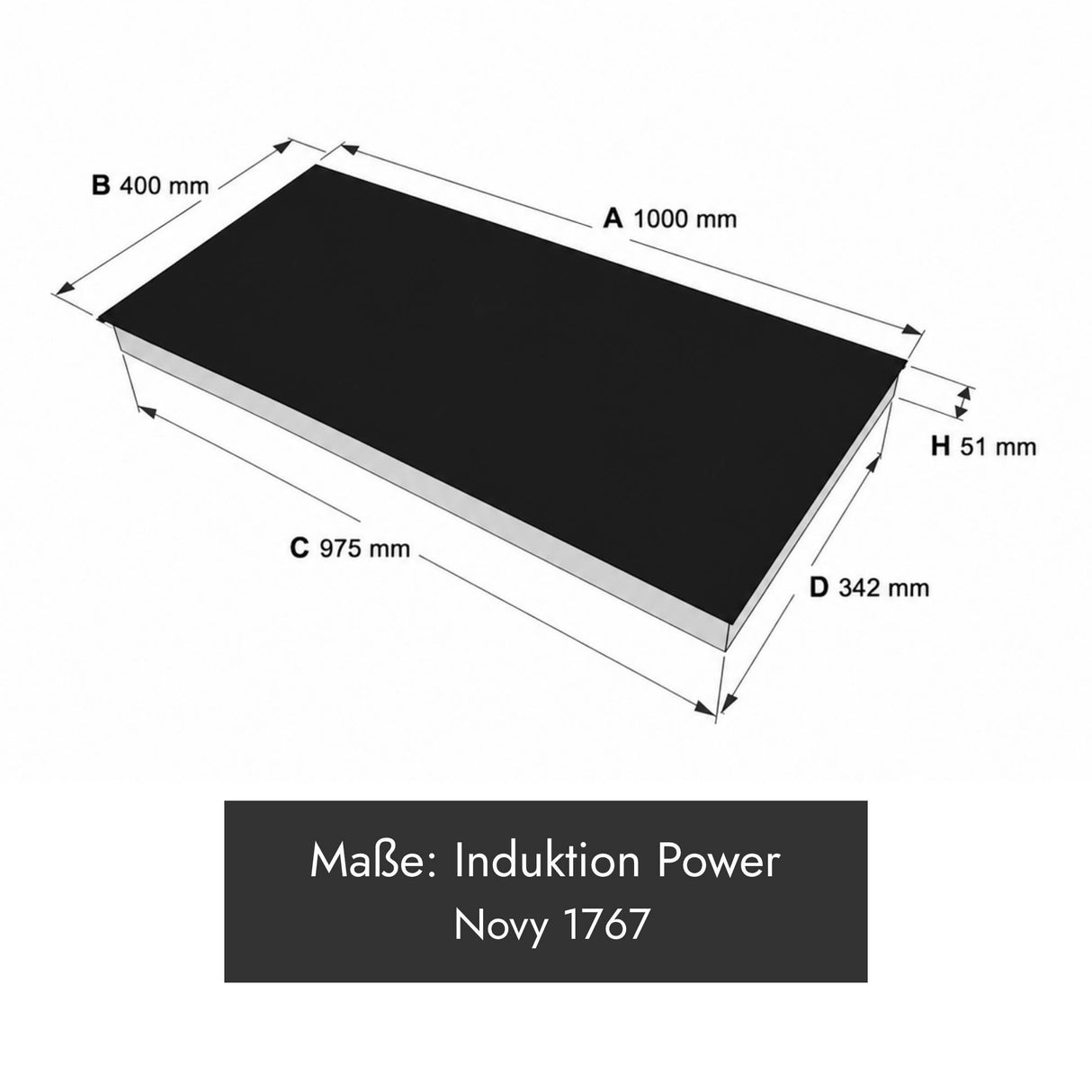 Novy 1767 Power Induktionskochfeld mit Gerätemaß 1000 x 400 x 51 mm und besonders breiter Kochfläche