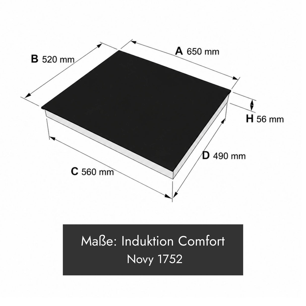 Novy 1752 Comfort Induktionskochfeld mit 3 Kochzonen und Gerätemaß 650 x 520 x 56 mm