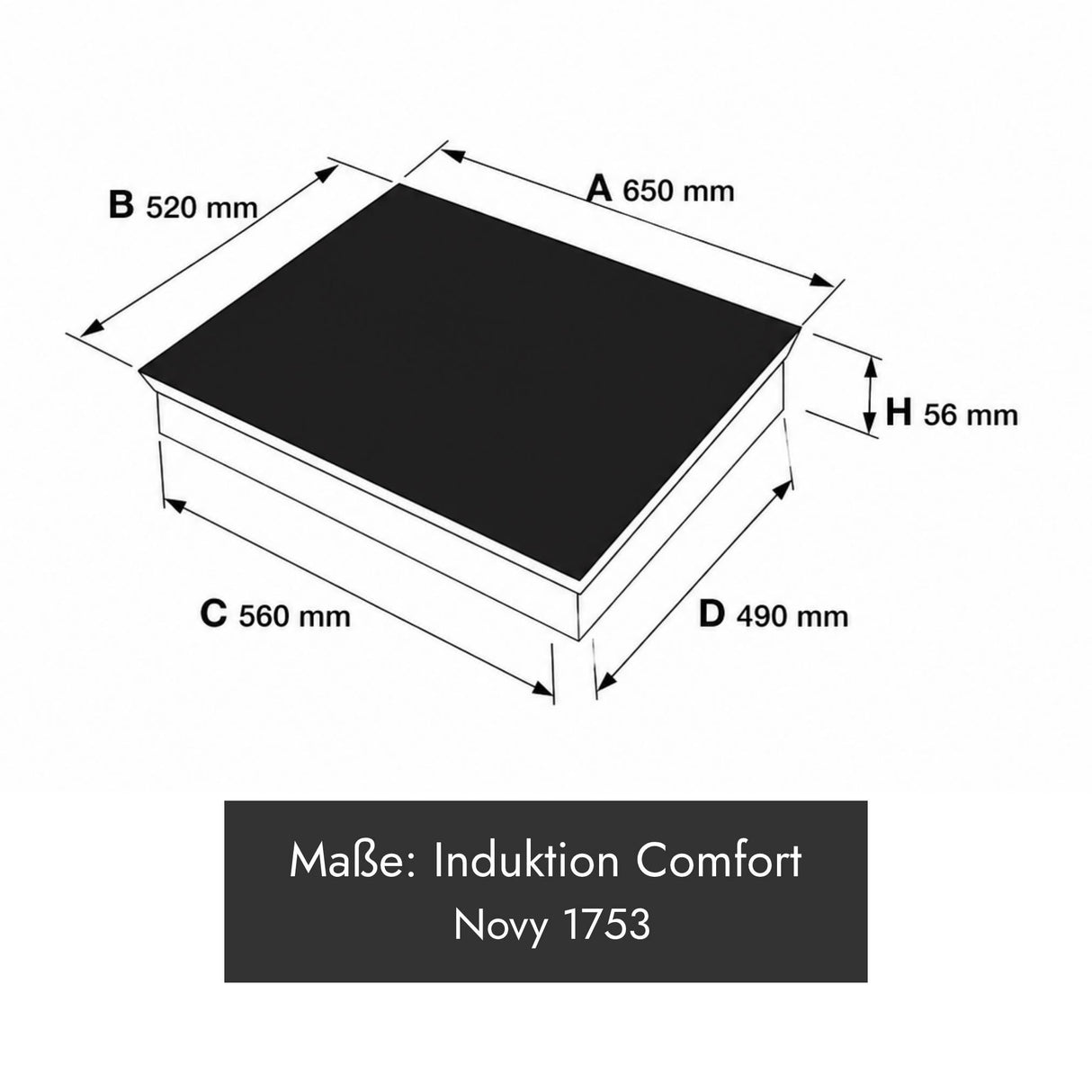 Novy 1753 Comfort Induktionskochfeld mit 4 Kochzonen und Gerätemaß 650 x 520 x 56 mm