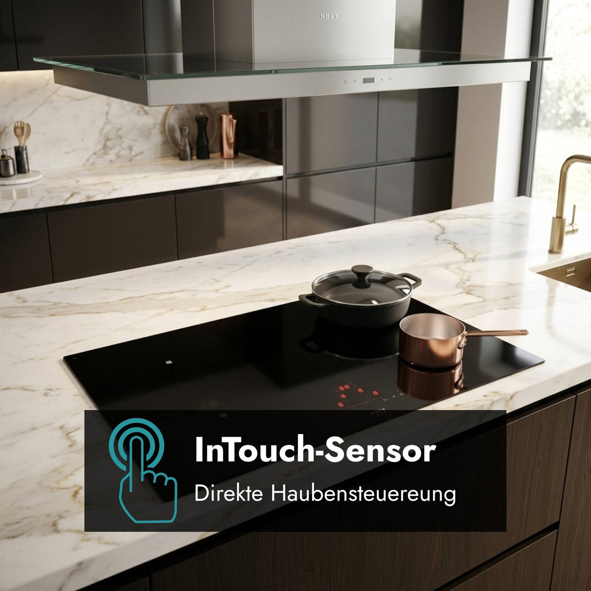 Schwarzes Novy Comfort Kochfeld mit moderner Touch-Bedienung