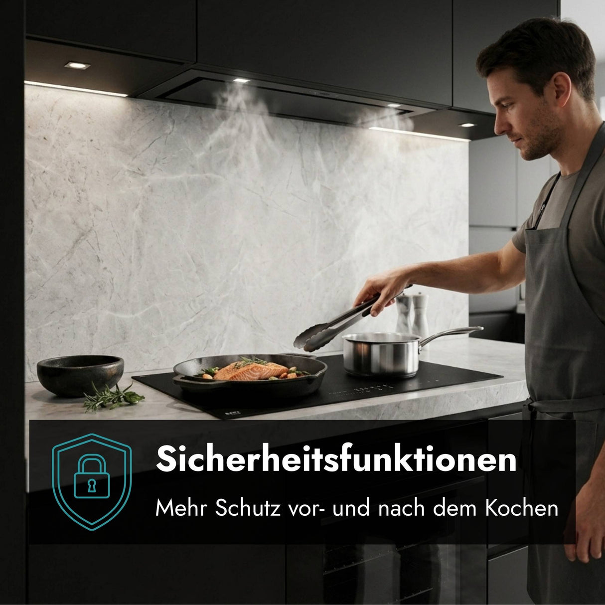 Novy Power Induktionskochfeld mit leistungsstarken Kochzonen für präzises Anbraten, Kochen und Warmhalten und sicherheitsfunktionen