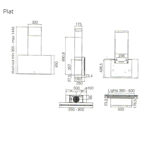 Kamin-Kit Schwarz für elica Wandhauben