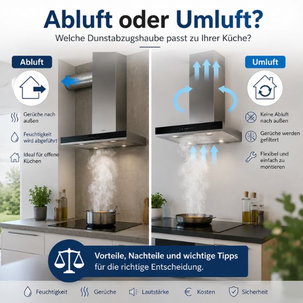 Abluft oder Umluft? Welche Dunstabzugshaube ist die richtige für Sie?