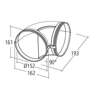 Rundbogen 90° 150 mm Durchmesser mit Muffen