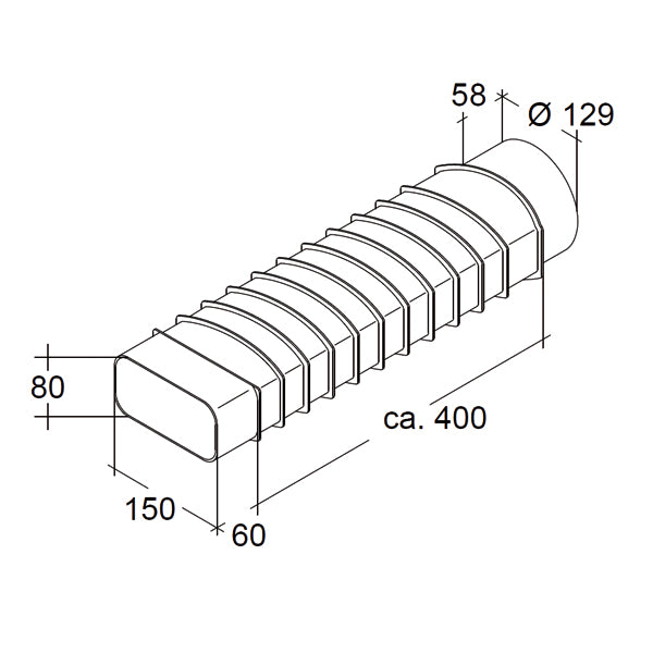 Flexibler Adapter Flachkanal auf Rund aus Kunststoff
