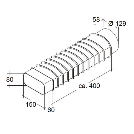 Flexibler Adapter Flachkanal auf Rund aus Kunststoff