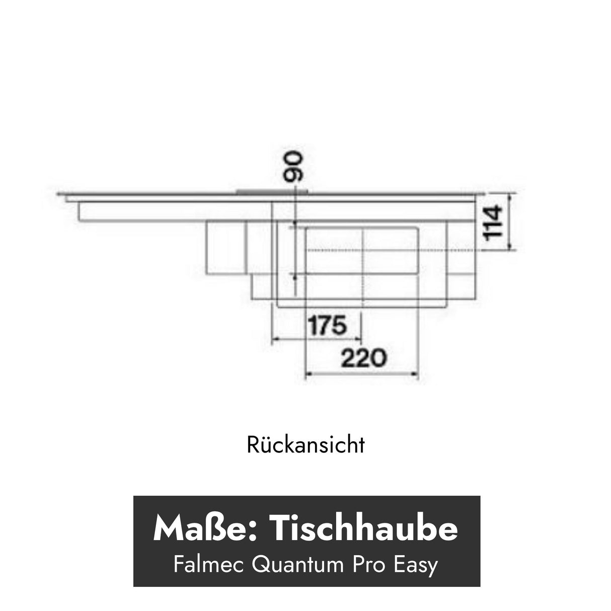 Technische Maßzeichnung der Rückansicht des Falmec Quantum Pro Easy Induktionskochfelds mit integriertem Muldenlüfter inklusive Ausschnitt- und Anschlussmaßen.