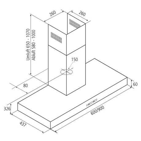 Wandhaube Adria New Edelstahl mit LED 