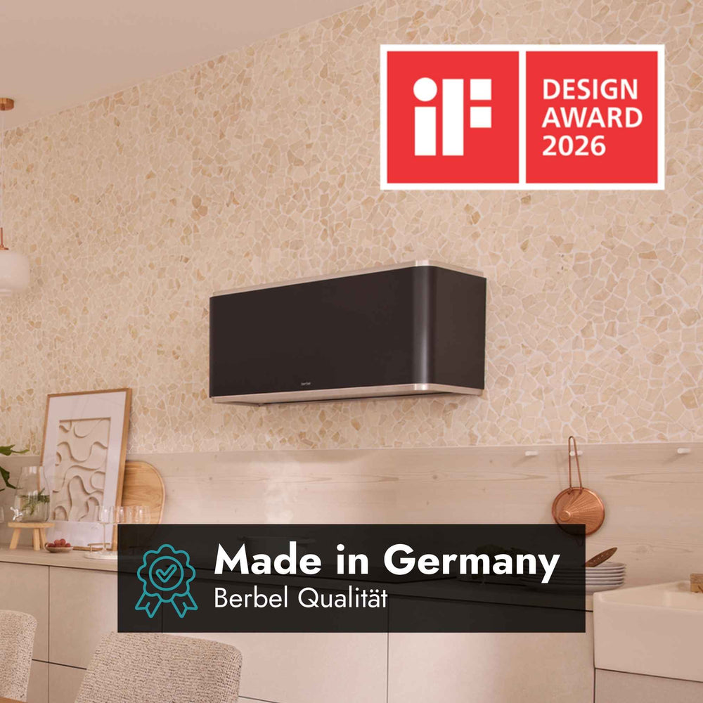 Berbel Curveline BWH CU in moderner Küche mit Hinweis auf Made in Germany und iF Design Award 2026.