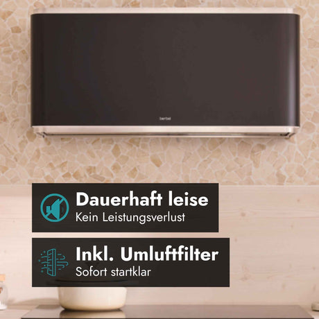 Berbel Curveline BWH CU mit Hinweis auf dauerhaft leisen Betrieb ohne Leistungsverlust und inklusive Umluftfilter.