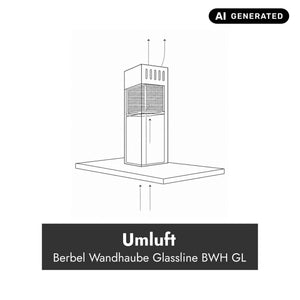 Technische Darstellung der Berbel Wandhaube Glassline BWH GL im Umluftbetrieb mit Luftführung durch den Schacht und Rückführung der gereinigten Luft in den Raum.