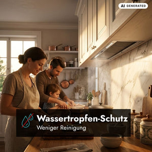 Falmec Lüfterbaustein Plus No-Drop mit Wassertropfen-Schutz über dem Kochfeld für weniger Reinigungsaufwand in der Küche