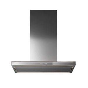Falmec Lumina NRS Dunstabzugshaube aus Edelstahl mit Glasblende und NRS-Geräuschreduzierung, erhältlich als Wand- und Inselhaube.