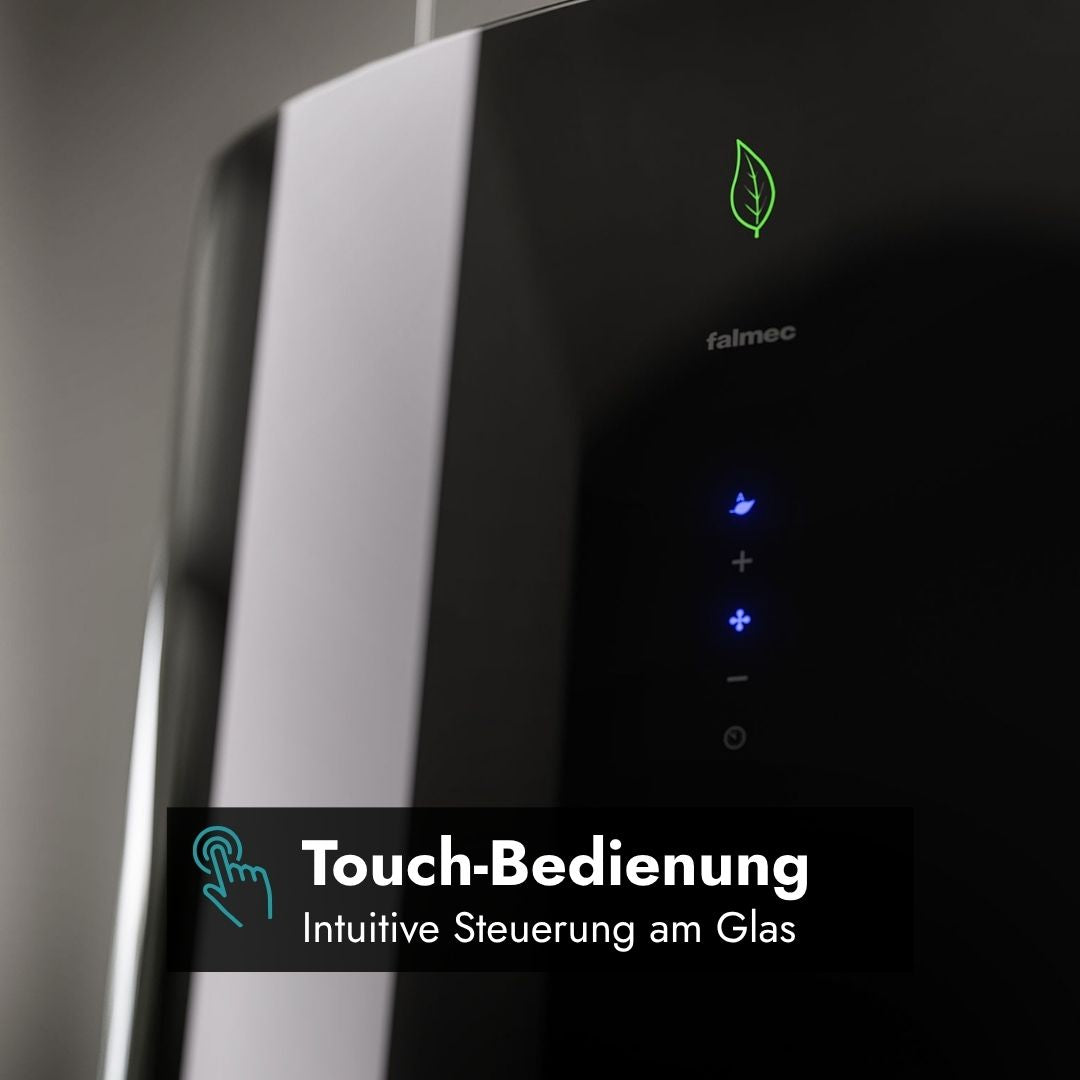 Nahaufnahme der Touch-Bedienung der Falmec Mare E.ion Inselhaube
