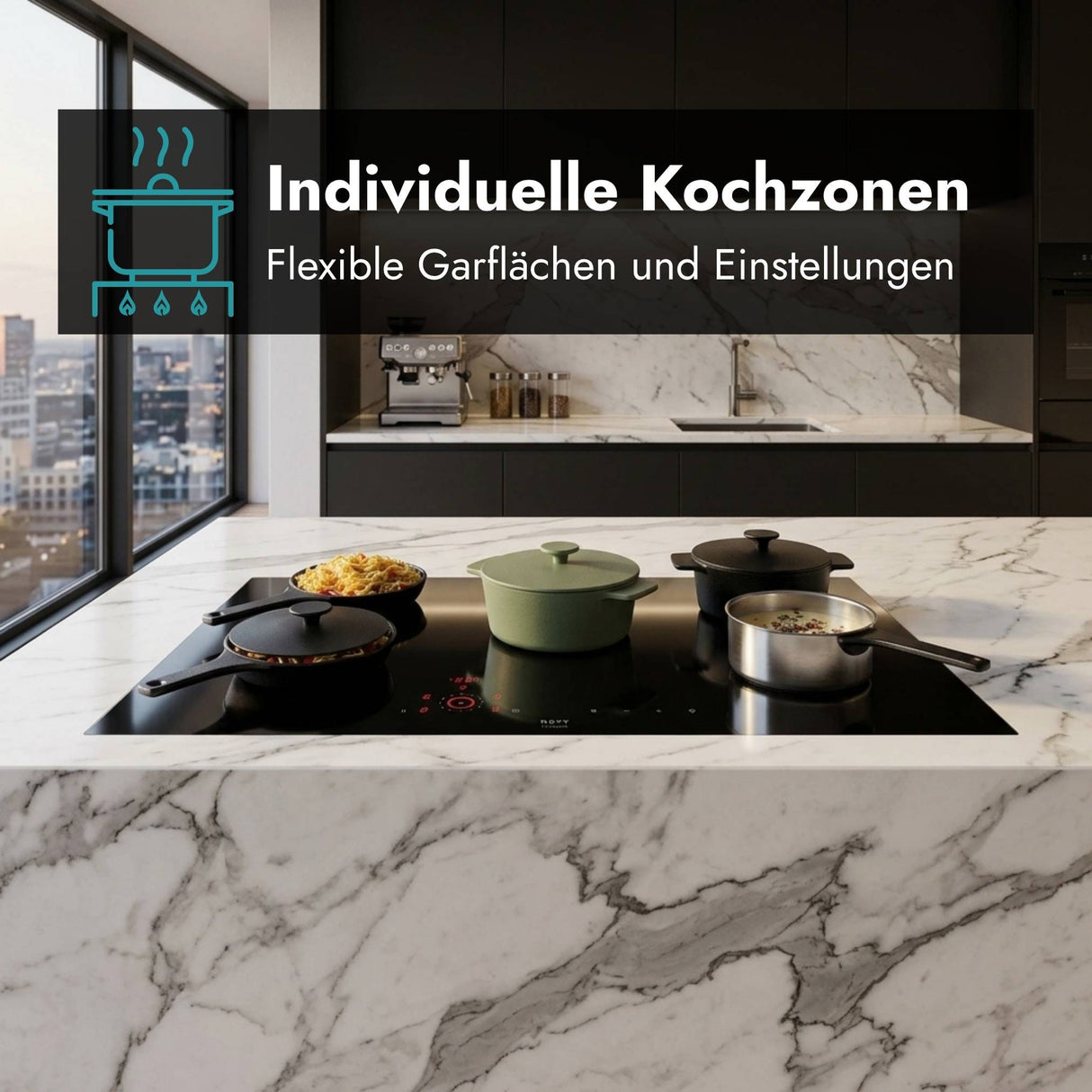 Novy Comfort Matte Line Kochfeld mit komfortablen Funktionen für präzises und entspanntes Kochen