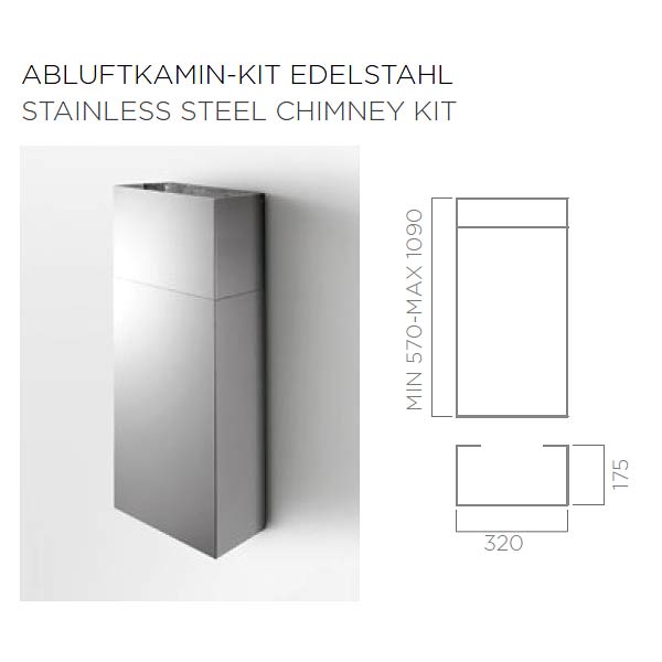 Kamin-Kit Edelstahl für elica Wandhauben