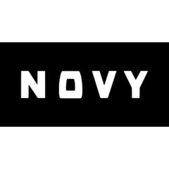Firmaenlogo der Firma Novy -Novy in weißer Schriftauf schwarzem Hintergrund.
