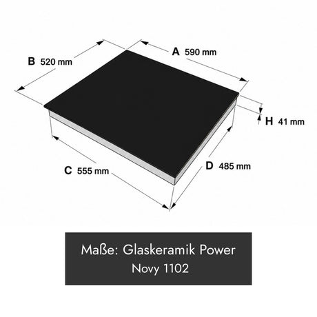 Novy 1102 Glaskeramik Power Kochfeld, 590 × 520 × 41 mm, schwarz mit vier Kochzonen