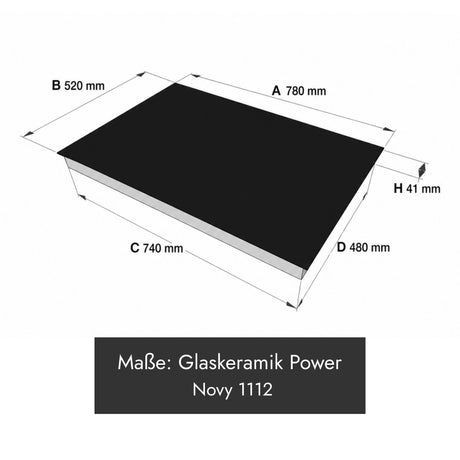 Novy 1112 Glaskeramik Power Kochfeld, 780 × 520 × 41 mm, schwarz mit vier Kochzonen