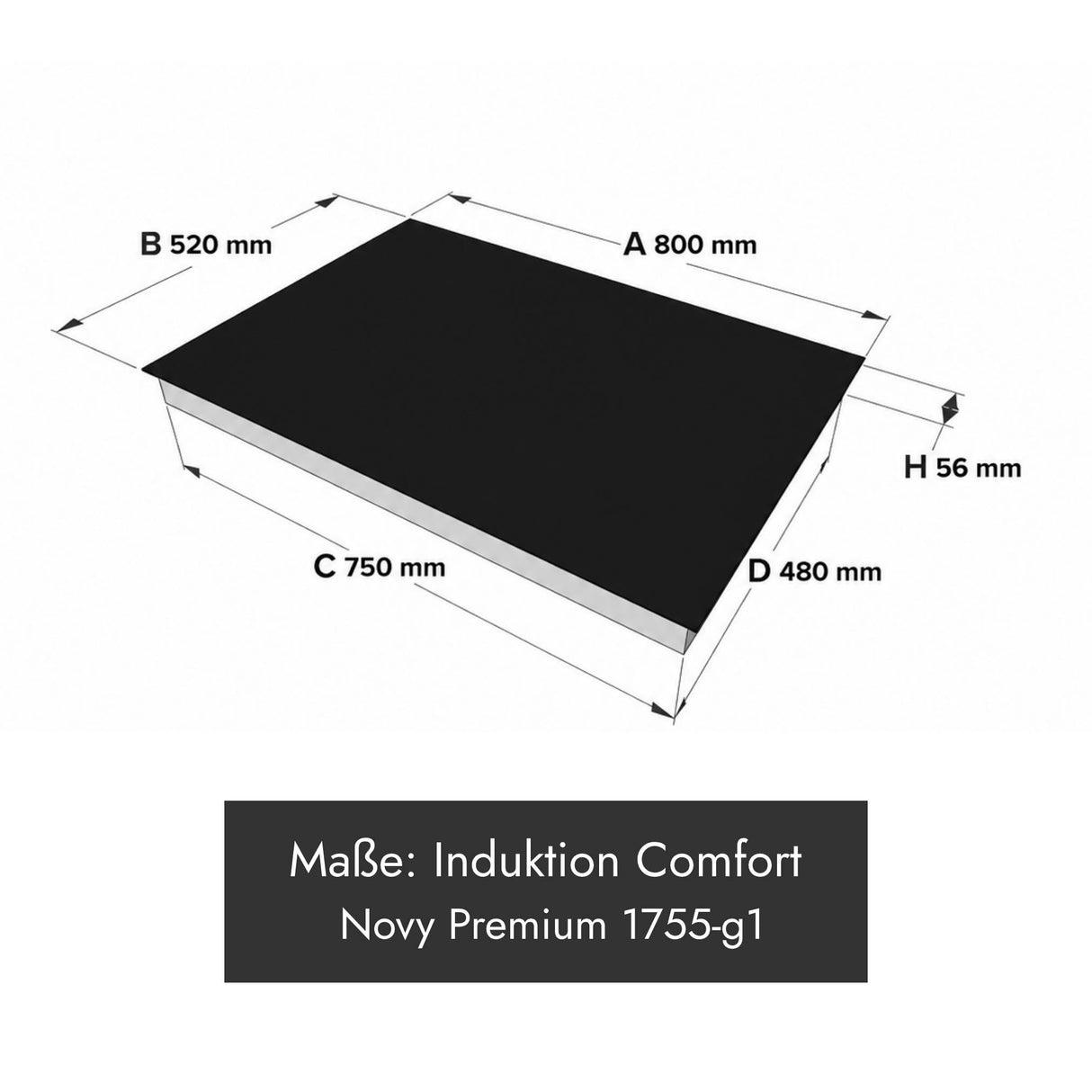 Novy 1755-g1 Comfort Matte Line Induktionskochfeld mit 4 Kochzonen und Gerätemaß 800 x 520 x 56 mm