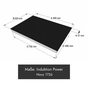 Novy 1726 Power Induktionskochfeld mit Gerätemaß 800 x 520 x 51 mm, InTouch-Funktion und 4 Kochzonen