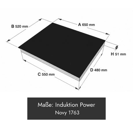 Novy 1763 Power Induktionskochfeld mit Gerätemaß 650 x 520 x 51 mm und 4 Kochzonen