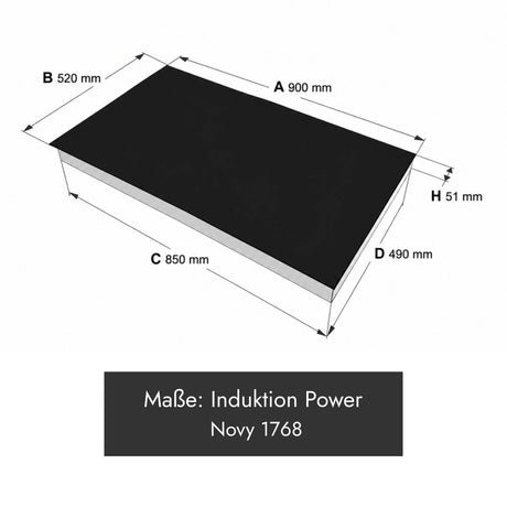 Novy 1768 Power Induktionskochfeld mit Gerätemaß 900 x 520 x 51 mm und 5 Kochzonen