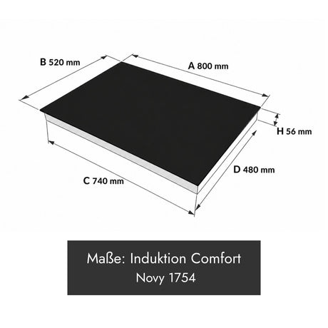 Novy 1754 Comfort Induktionskochfeld mit 4 Kochzonen und Gerätemaß 800 x 520 x 56 mm