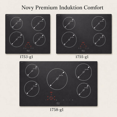 Novy Comfort Matte Line Gesamtübersicht mit 1753-g1 650 x 520 x 56 mm, 1755-g1 800 x 520 x 56 mm und 1758-g1 900 x 520 x 56 mm