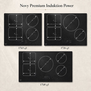 Novy Power Induktionskochfeld mit mattschwarzer Glasoberfläche und moderner Slider-Touch-Bedienung