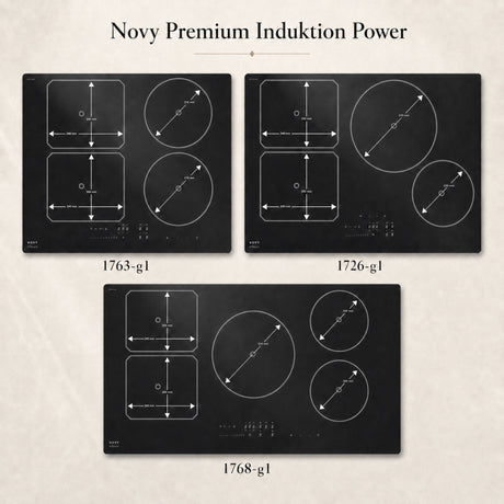 Novy Power Induktionskochfeld mit mattschwarzer Glasoberfläche und moderner Slider-Touch-Bedienung