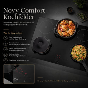 Novy Comfort Kochfelder mit schwarzer Glasoberfläche, intuitiver Slider-Bedienung, InTouch-Funktion (Modellabhängig) und moderner Induktionstechnik für anspruchsvolle Küchen