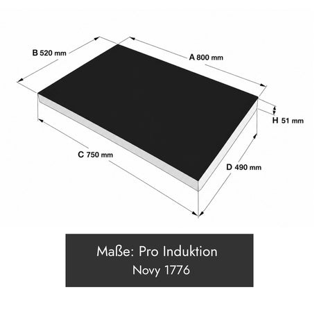 Novy Pro 1776 Induktionskochfeld, 800 x 520 x 51 mm, schwarz mit fünf Kochzonen