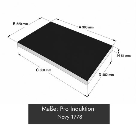 Novy Pro 1778 Induktionskochfeld, 900 x 520 x 51 mm, schwarz mit fünf Kochzonen
