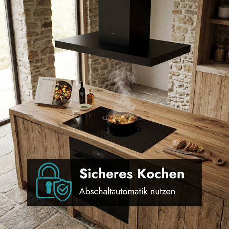 Schwarzes Novy Pro Kochfeld mit klarer Bedienzone und hochwertigem Glasdesign und Abschaltautomatik