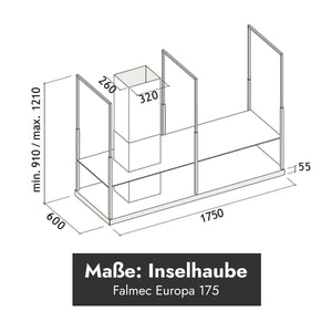 Maßskizze Falmec Europa 175 Black Inselhaube