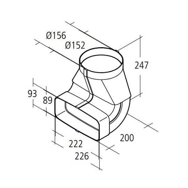 Umlenkstück 90° rund auf rechteckig Kunststoff