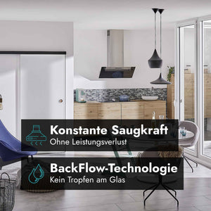 Berbel Ergoline Base BKH EG-B in einer modernen Küche mit Hinweis auf filterlose Fettabscheidung.