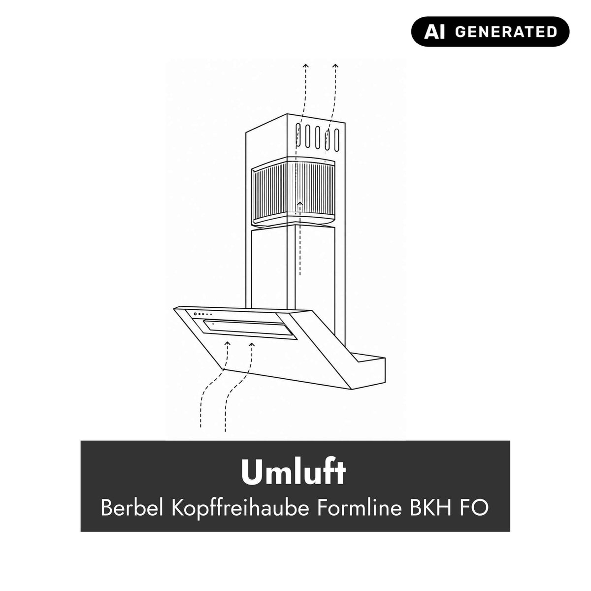 Funktionsschema der Berbel Kopffreihaube Formline BKH FO im Umluftbetrieb mit Luftführung und Umluftfilter.