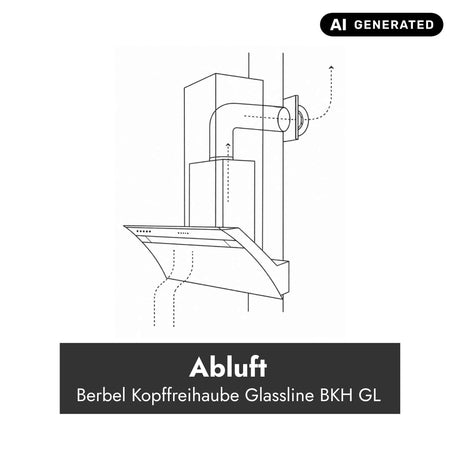 Abluft-Schema der berbel Kopffreihaube Glassline BKH GL mit Luftführung über Abluftrohr nach außen.