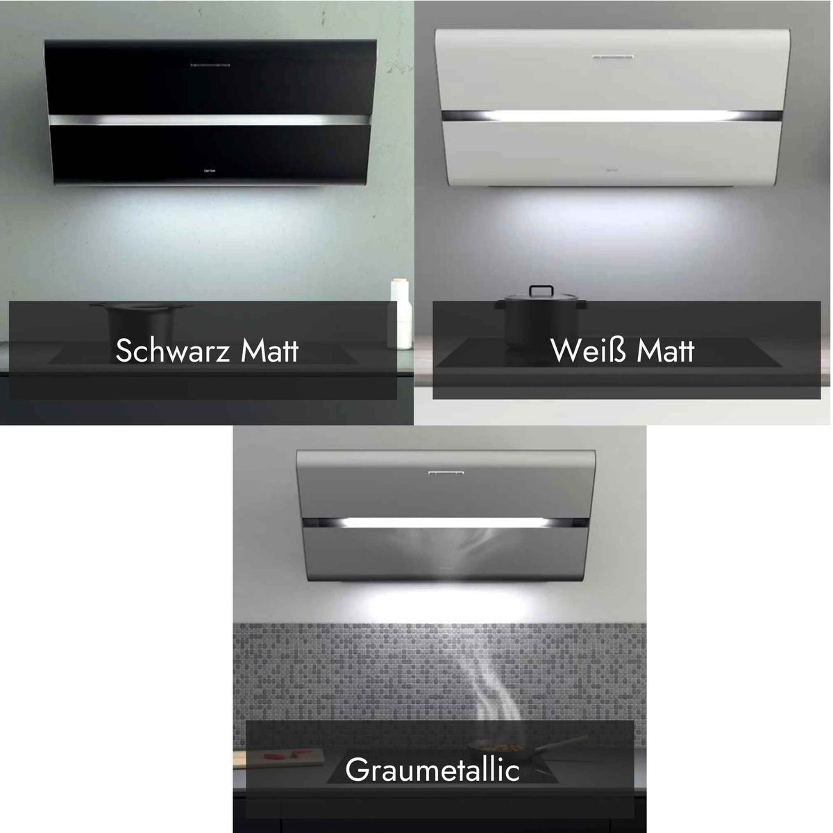 Berbel Kopffreihaube Smartline BKH ST in den Farbvarianten Schwarz Matt, Weiß Matt und Graumetallic.