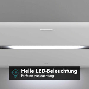 Berbel Kopffreihaube Smartline BKH ST in Weiß mit heller LED-Beleuchtung für eine gleichmäßige Ausleuchtung des Kochfelds.