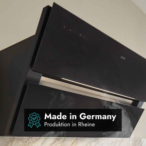 Berbel Shapeline BKH SL Kopffreihaube in Schwarz mit beleuchtetem Wraseneinzug und Hinweis auf Made in Germany sowie Produktion in Rheine.