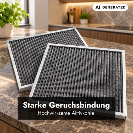 Zwei Plissee-Filter mit Aktivkohle für die Berbel Shapeline BKH SL zur wirksamen Geruchsbindung.